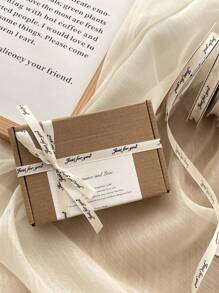1cm Polyester Ribbon With English Letter Print Gift Wrapping Ribbon For Various Occasions Such As Flower Arrangement, Gift Packaging, Decoration, Etc. Mother's Day, Valentine's Day, Satin Ribbon - Beige - View 5