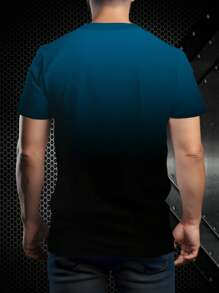 休闲时尚渐变印花短袖圆领男士 T 恤上衣 - 黑色 - 查看 2