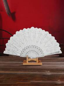 4件/3件/1件 华丽复古风春夏烫金白色手扇，烫金银花舞时尚折扇道具扇，摄影扇，漫画展手扇，角色扮演道具 - 白色 - 查看 6