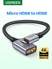 UGREEN 0.22M Micro HDMI To HDMI Cable Male To Female Micro HDMI Adapter Support 4K 60Hz 3D 1080P Ethernet Audio Return For GoPro Hero 6 Hero 5 Black, Nexus 10 Tablet, ASUS Zenbook Laptop, Camera-Intl - Grey - View 1