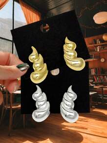 4pcs/Set Stylish Gold & Silver Plated Earrings Jewelry Set, Women Girls Party Daily Wear Gift