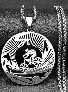 骑行男士公路吊坠项链女士男士不锈钢金色自行车运动风格旅行男链