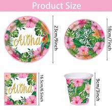 10pcs Pink Hawaiian Paper Cups Napkins Plates Tropical Luau Party Supplies 9 Inch Disposable Plates And Party Napkins Tropical Palm Leaf And Hibiscus Aloha Summer Party Tableware Set For Birthday Summer - Multicolor - View 2