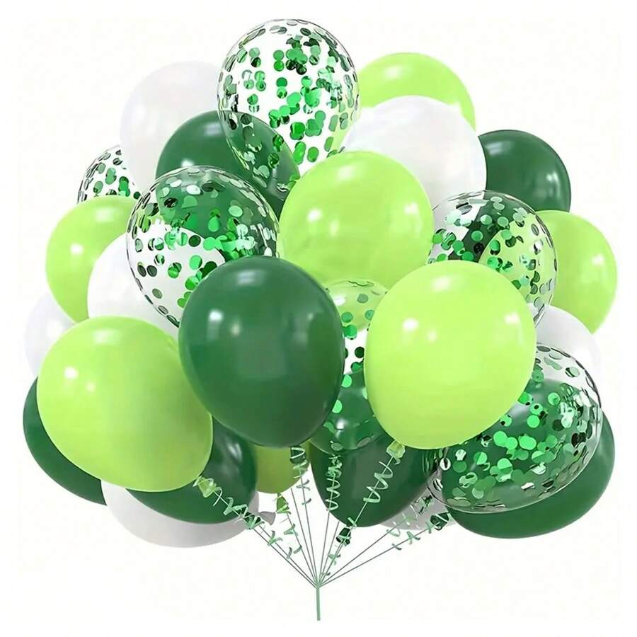 20pcs Jungle Green Paper Balloon Set, Green And White Latex Balloon Combo, Suitable For Wedding, Celebrations, Anniversaries, Green Jungle Theme Decor, Birthday, Adult Parties, Prom And St. Patrick's Day - Green - View 1