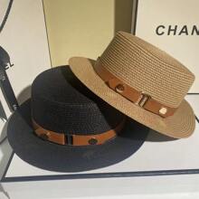1 Pc Retro British Style UV Protection Leather Strap Beach Sun Visor Cap