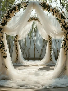 1 件白色网状婚礼拱门装饰窗帘，波浪薄纱窗帘白色悬挂背景装饰挂布适用于浪漫婚礼仪式拱门，经典涤纶装饰，适用于订婚、婚礼活动背景、婚礼场地装饰 - 白色 - 查看 9