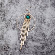 Boucles d'oreilles pendantes rondes doubles avec pierres précieuses synthétiques Boho longues, style vintage pour un port quotidien et un cadeau de fête pour femmes