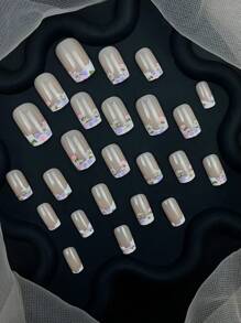 24 piezas/set Uñas postizas cuadradas con flores sencillas y frescas de primavera/verano, cubiertas completas desmontables, adecuadas para la vida diaria, fiestas y viajes de damas/niñas, uso decorativo + 1 lima de uñas + 1 pegamento de gelatina para decorar tus uñas, uñas postizas, suministros para uñas