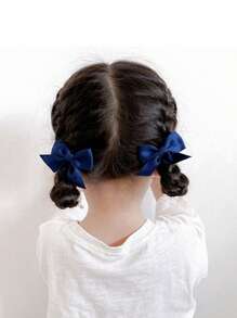 2pcs/Set Korean Style Bow Hairclips For Girls, Cute Small Size Barrettes, Hair Accessories For Toddlers & Kids - Navy Blue - View 4
