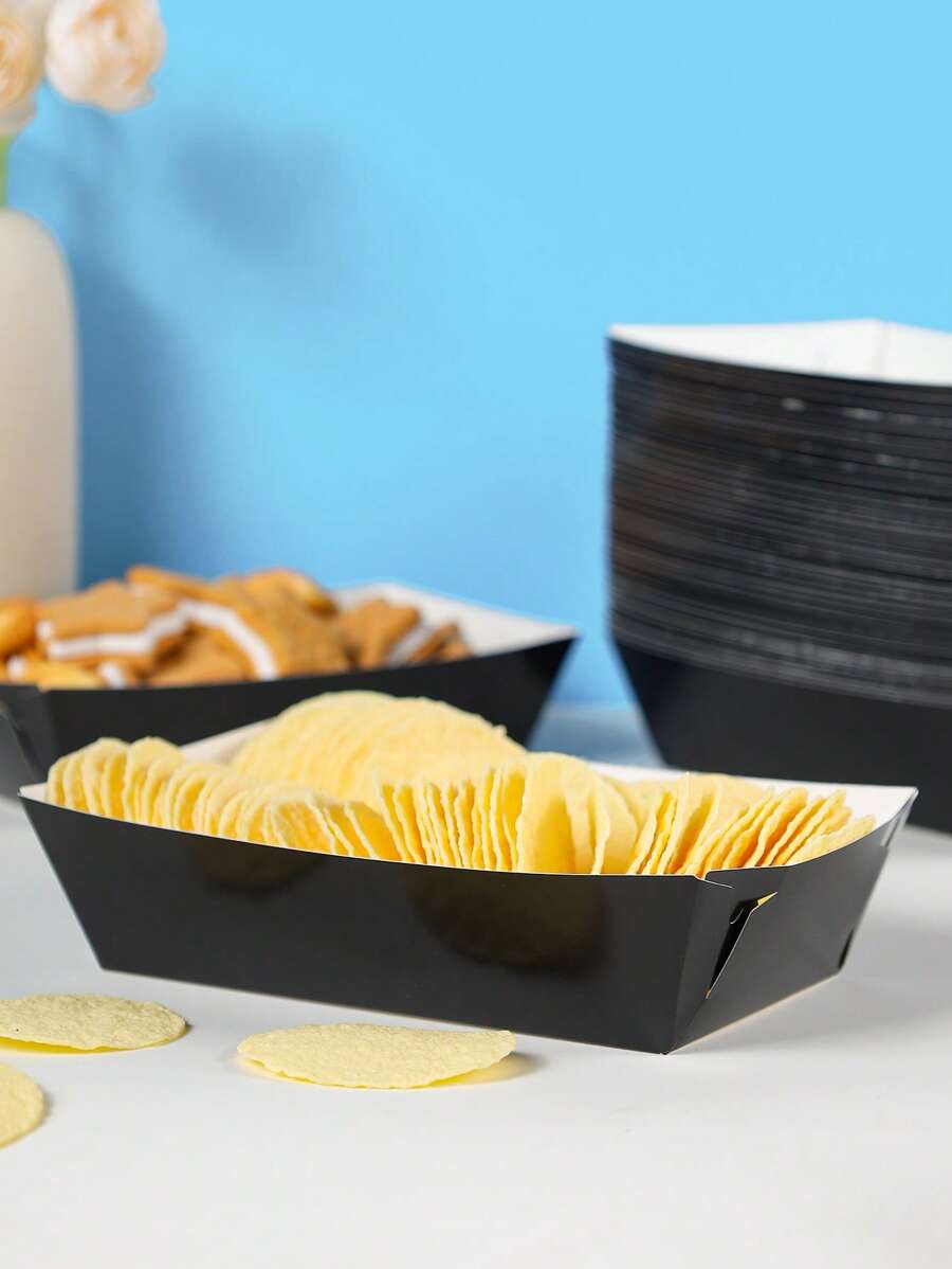 10/24pcs Black Food Boxes, French Fry Box, Popcorn Box, Birthday Party Decor And Home Movie Night Snack Boxes, Suitable For Lunch Box, Bakery Bread, Burger Restaurant