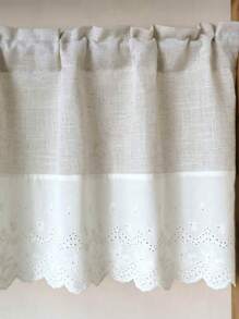 1pc Boho Style Linen Short Curtain Chic Embroidery Lace Semi Shading Cafe Curtain Valance For Kitchen Bathroom Window Rod Pocket Top - Beige - View 3