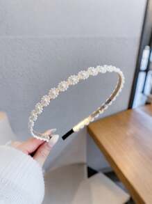 1pc Knotted Faux Pearl Bridal Headband Bow Hair Clip Elegant Tiaras