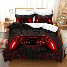 3pcs Modern Red Gamepod Print Duvet Cover Set, Soft & Breathable Fabric, Machine Washable, Suitable For All Seasons (1 Duvet Cover + 2 Pillowcases, No Insert), Ideal For Bedroom & Guest Room Bedding Decor