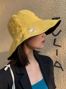 1pc Double-Sided, 3D Tailored, 11cm Wide Brim Hat, Face-Slimming, Adjustable, Soft & Comfortable, Breathable, Foldable & Portable, UV Protection, Floral Accent, Internal Soft Lining, Non-Deformable, Excellent For Photos, Fashionable & , Suitable For Back To School, Travel, Cycling, Outdoor, Hiking, Gatherings And More Occasions