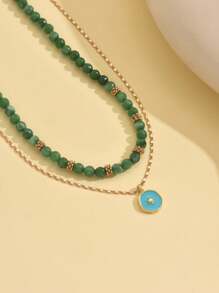 1pc Minimalist Versatile Green Beaded Chain Necklace, Suitable For Daily Wear - Green - View 4