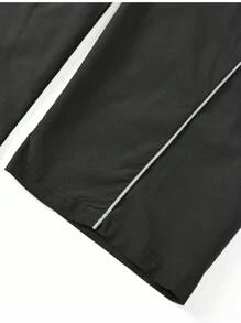 男式轻质撞色修身裤，宽松长款降落伞裤，带字母图案设计，纯黑色，休闲装 - 黑色 - 查看 5