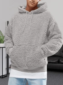 Runcati Sudadera con capucha y manga larga de RefinAtti para hombre, con forro polar y estilo militar, para otoño e invierno - Gris Claro - Ver 1