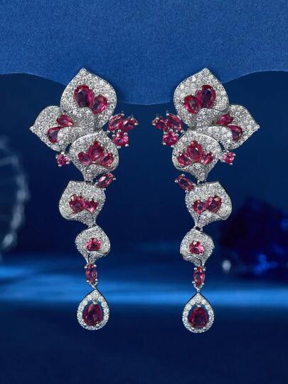 زوج من أقراط اليشب المترهلة الفاخرة والأزهار، هدية موضة المجوهرات لعيد الميلاد والمناسبات