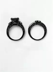 1pc Anel de zircônia microincrustada em ouro preto galvanizado, adequado para uso diário