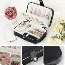 1 pieza Caja de joyería portátil de doble capa, organizador de joyas de viaje mini para aretes, anillos, collares, pulseras, almacenamiento multiusos, regalo del Día de San Valentín para joyas de mujer, para anillos, para collares, para pulseras, accesorio de joyería, bolsa de almacenaje de joyas, regalo de cumpleaños para mamá