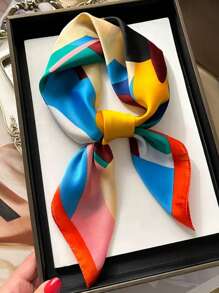 1pc 27.56inch Square Luxurious Scarf, Fashion Print Shawl, Versatile Small Neckerchief, Muslimah Hijab For Women, 70*70cm Silk Scarf - Multicolor - View 5