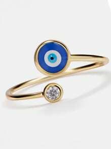Circular Zirconia Ring, Enamel Evil Eye Micro Inlaid Diamond Design, Adjustable For Men And Women - Multicolor - View 1
