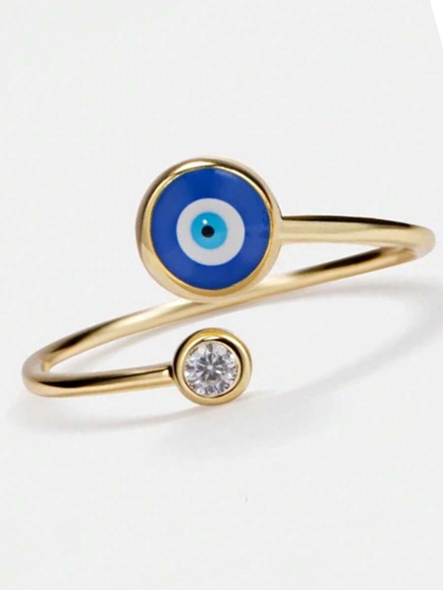 Circular Zirconia Ring, Enamel Evil Eye Micro Inlaid Diamond Design, Adjustable For Men And Women - Multicolor - View 1