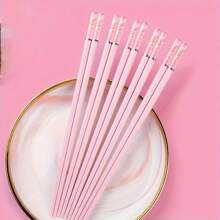 1/5 Pairs Cherry-Color Fiberglass Reusable Dishwasher Safe Chopsticks, Suitable For Home, Restaurant, Travel, Outdoor Party, Christmas, Valentine's Day Gifts