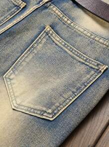 Men's Front Button Pocket Distressed Casual Fashion Stretch Ripped Jeans