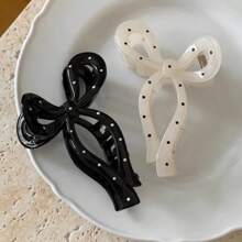 2pcs Set Women's Sweet Bow Polka Dot Large Hair Claw Clips Valentine's Day Valentines Hair Jaw Clip Hair Clamps Hair Clutch Hair Catcher Clip