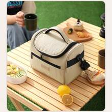 1 pieza Bolsa de almuerzo aislada de gran capacidad de 8L, hecha de fibra de poliéster suave con cremallera, impermeable y a prueba de fugas, reutilizable, con correas para el hombro ajustables, adecuada para llevar en mano o cruzada. Diseño de acolchado de unicolor y multicolor, adecuada tanto para hombres como para mujeres, perfecta para oficinas, escuelas, picnics, playas - Una bolsa refrigerable para adolescentes, adultos, maestros, temporada de vuelta a clases