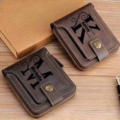 Cartera de PU personalizada con cadena corta para hombre, grabado con nombre y texto, billetera plegable estilosa de color marrón, regalo de San Valentín, cumpleaños, Navidad para hombres, minibilleter, bolso, cartera de hombre, cartera, cartera pequeña, multifuncional, gran capacidad, versátil, básica, casual de negocios, para commuting, personalizada, regalo ideal para ella, familia, amigos, novia, aniversarios, cumpleaños, vacaciones/vacaciones, para exteriores/salidas/viajes/senderismo/estadio/deportes/escalada, para negocios/commuting/trabajo/oficina