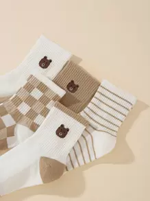 Set de 5 pares de calcetines bajos y casuales para mujer con lindo estampado de oso, de estilo de moda, transpirables y cómodos