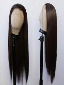 24 Inch Long Lace Front Wig, Black Brown Color, Elegant And Suitable For Women, Heat Resistant Synthetic Hair With Pre-Plucked Natural Hairline And Young Look, Great For Daily Wear, Wedding, Halloween And Christmas - Black Brown - View 3