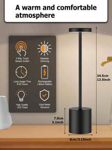 1 pieza Lámpara de escritorio LED regulable con control táctil moderno de metal, luz de ambiente inalámbrica y portátil, iluminación decorativa de sobremesa, mesilla de noche, bar, 3 modos de color, decoración del hogar para sala de estar y dormitorio