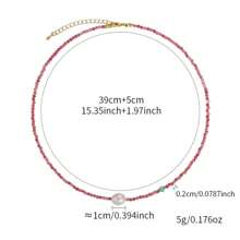 1pc Boutique French Romantic Elegant Collarbone Necklace With Red Stones And Pearl Beaded Chain, Versatile Choker For Spring & Summer