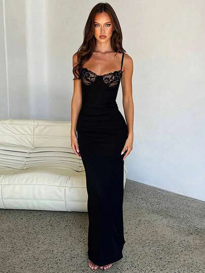 Women Sexy Lace Patchwork Slim Fit Maxi Dress, Summer