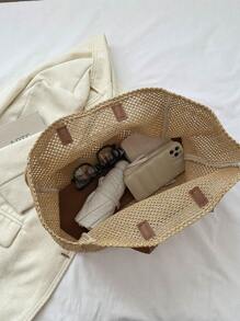 Fashion Summer Straw Beach Tote Bag, Large Capacity Women Shoulder Bag, Eye-Catching Beach Bag Summer, Summer Straw Beach Bag For Women - Brown - View 12