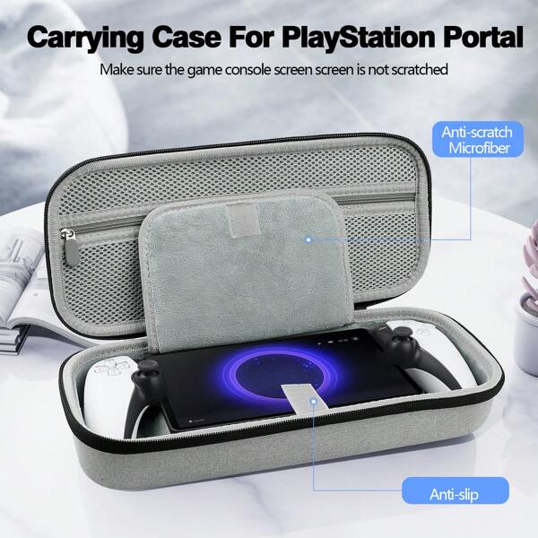 Carrying Case Compatible With PlayStation Portal, Travel EVA Hard Carrying Case With Compartment And Mesh Pocket For PS Portal Accessories Storage And PlayStation 5 Accessories. (Gray)