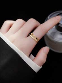 GAGAFEEL 1 件奢华时尚 S925 纯银弧形双层可调节锆石戒指，适合女士日常佩戴 - 金色 - 查看 5