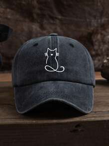 1pc Unisex Outdoor Casual Black Multicolor Fashion Cat Print Adjustable Size Soft Washed Baseball Cap, Suitable For Daily Matching - A - View 16