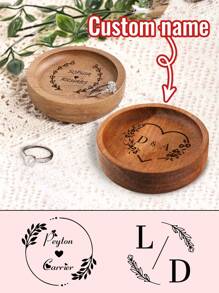 1/2Pcs Personalized Name Wooden Ring Plates, Custom Jewelry Boxes, Customized Engagement Gifts, Customizable First Marriage Ring Plates, Bride And Groom Gifts, Bride Proposal Gifts, Bride Showers, Anniversary Gifts, Personalized Ring Plates