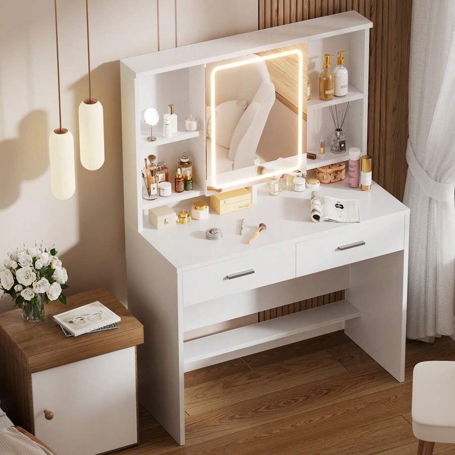 Devoko Dressing Table With LED Lights, Vanity Table With Adjustable ...
