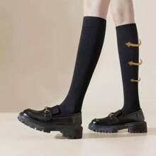 1 双纯色中筒袜，柔软 JK 款女士运动袜 - 黑色 - 查看 3