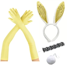 D EXCEED 4PCS Easter Women's Dress Up Ball Plush Glitter Rabbit Ears Headband Nightclub Headwear Halloween Dress Up Headwear Holiday Gift Brazil Carnival Accessories - Multicolor - View 16