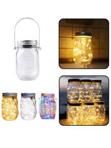 梅森罐太阳能瓶灯 LED 串仙女灯花彩适用于花园婚礼装饰花环挂灯防水，户外花园照明适用于小路、庭院、露台 - 彩色 - 查看 1