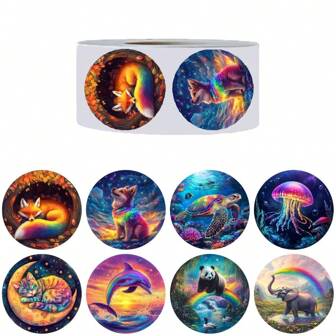 500 PCS/Roll Cute Animal Stickers, Rainbow Color Stickers, Waterproof Stickers - Waterproof Vinyl Decals For Phones, Laptops, Gift Boxes, Water Bottles And More!