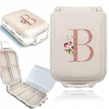 Feuchtigkeitsgeschützter Reise-Pillenorganizer mit 8 Fächern, Pillendose für Tasche/Handtasche, täglicher Pillenhalter, rosé-goldene personalisierte Buchstaben, tragbare unabhängige kleine Fach-Pillenbox, Aufbewahrungsbehälter für Medizin und Vitamine - Beige - Übersicht 9