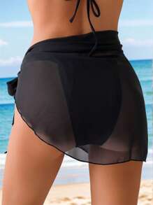 1pc 50*180cm Casual Polyester European & American Solid Color Chiffon Beach Cover-Up, Quick Dry Swimwear Shawl For Sea/Bikini Women