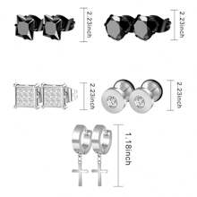 15 Pairs Men's Stainless Steel Earrings Set - Black & Gold Cross Dangle & CZ Inlaid Stud Earrings For Men, Hypoallergenic Huggie Hoop Earrings For Men, Men Piercing Jewelry Gift Set For Birthday, Party (Includes Studs, Dangles & Hoops)